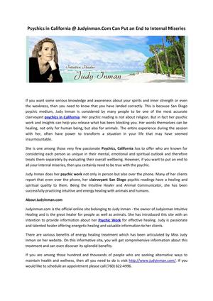 Psychics in California @ Judyinman.Com Can Put an End to Internal Miseries