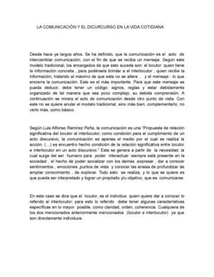 LA COMUNICACION Y EL DISCURSO ORAL EN LA VIDA COTIDIANA