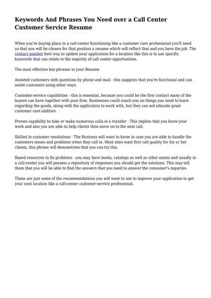 Keywords And Phrases You Need over a Call Center Customer Service Resume