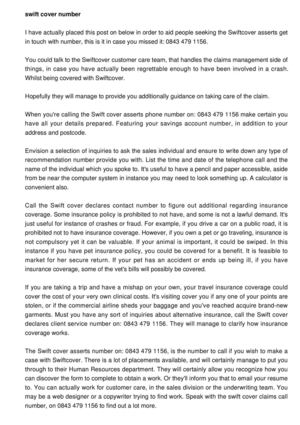 Swift Cover Claims Contact Number