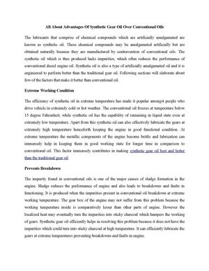 All About Advantages Of Synthetic Gear Oil Over Conventional Oils