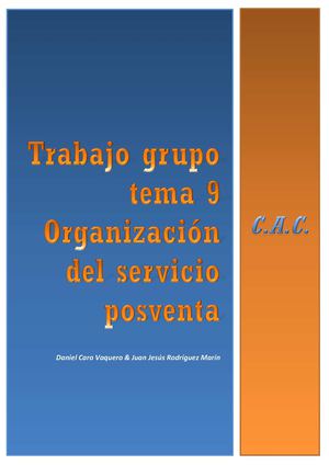 Trabajo grupo; tema 9 - Organización del servicio posventa