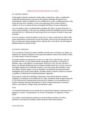 ANIMALES EN EXTINCION DE LA SIERRA DEL ECUADOR