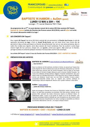 Communiqué de Presse Francofolies - OH Taquet 12 mai