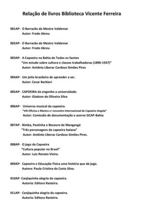 Relação de livros Biblioteca Vicente Ferreira