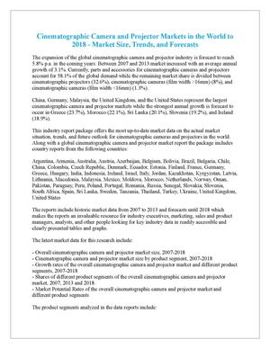 Cinematographic Camera and Projector Markets in the World to 2018 - Market Size, Trends, and Forecasts