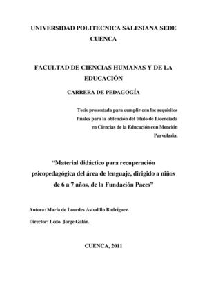 Material didáctico para recuperación psicopedagógica del área de lenguaje