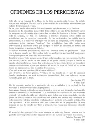 Opiniones sobre la X Semana de Mujer y Sociedad