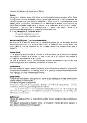 SEPARATA DE LA HISTORIA DE EDUCACIÓN EN EL PERÚ