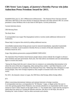 CBS News' Lara Logan, al Jazeera's Dorothy Parvaz win John Aubuchon Press Freedom Award for 2011.