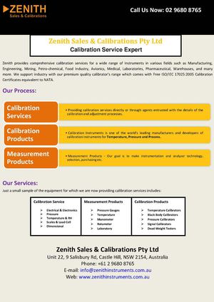 Calibration Service Expert - Zenith Sales & Calibrations Pty Ltd 