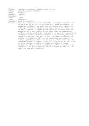 Tratado de culinaria para mujeres tristes