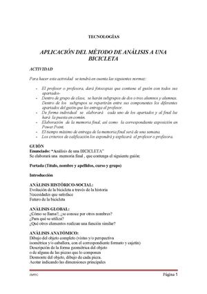 ANÁLISIS DE UNA BICICLETA