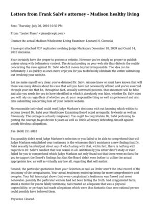 Letters from Frank Salvi's attorney - Madison healthy living