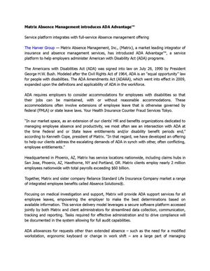 Matrix Absence Management introduces ADA Advantage™