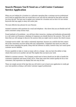 Search Phrases You'll Need on a Call-Center Customer Service Application