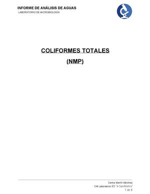 INFORME DE ANÁLISIS DE AGUAS - Coliformes totales (1)
