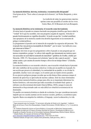 La memoria histórica: derrota, resistencia y reconstrucción del pasado ARGENTINA