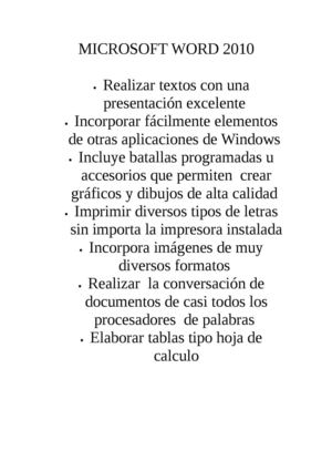 caracteristicas de microsoft word 2010