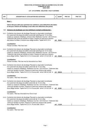 DPGF LOT N°10 PLATRERIE ISOLATION FAUX PLAFONDS ECOLE DE VERS