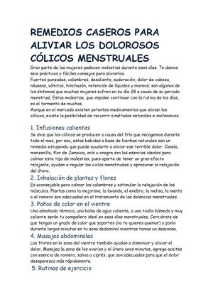 REMEDIOS CASEROS PARA ALIVIAR LOS DOLOROSOS CÓLICOS MENSTRUALES