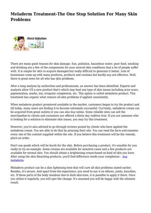 Meladerm Treatment-The One Stop Solution For Many Skin Problems