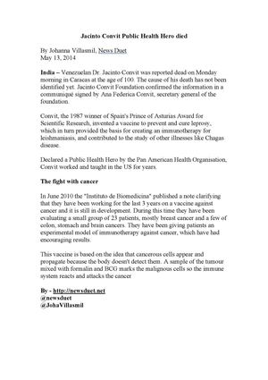 Jacinto Convit Public Health Hero died