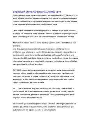 DIFERENCIA ENTRE ASPERGER /AUTISMO/ RETT