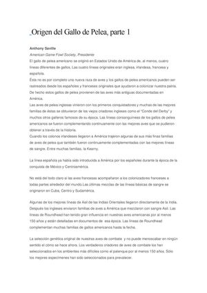 Origen del Gallo de Pelea