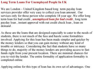 Long Term Loans For Unemployed People In UK