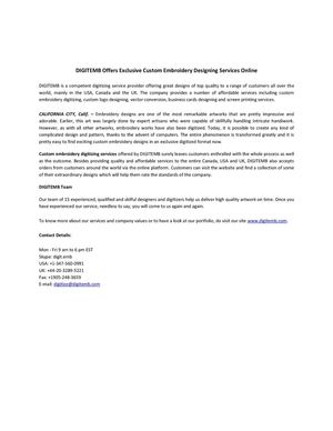 DIGITEMB Offers Exclusive Custom Embroidery Designing Services Online