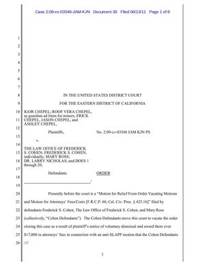 Divorce Attorney Rick Cohen Misconduct: Caught by Federal Judge Making Fraudulent Attorney Fees Demand in Federal Lawsuit Against Fredrick Cohen for Civil Rights Violations