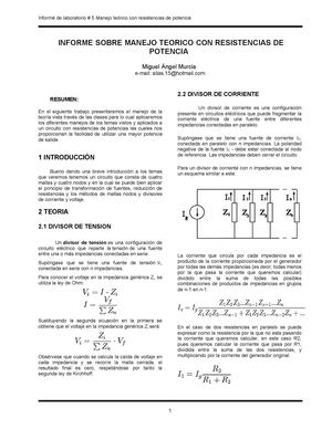 Divisor de tensión, Divisor de corriente, Mallas y Nodos