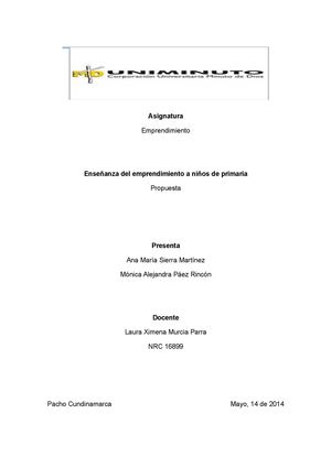 enseñanza del emprendimiento en niños de primaria