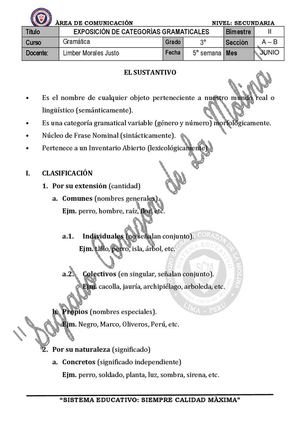 Categorías Gramaticales: Sustantivo, Adjetivo y Artículo