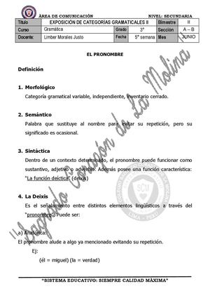 Categorías Gramaticales: Pronombre, Adverbio y Verboide