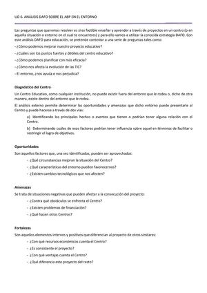 Análisis DAFO sobre Aprendizaje por Proyectos en Centros Educativos
