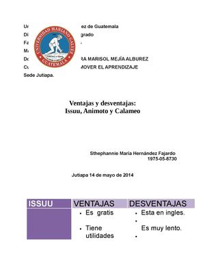 Ventajas y desventajas, Issuu, Calameo y Animoto