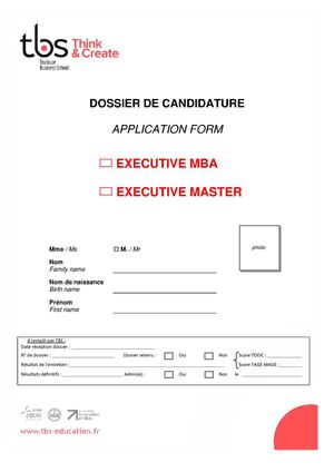 TBS Executive MBA & MASTER Dossier de candidature