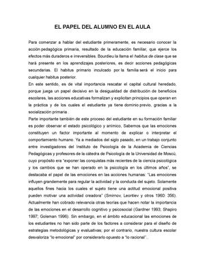 EL PAPEL DEL ALUMNO EN EL AULA