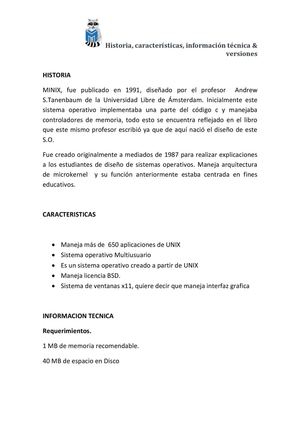 Caracteristicas Tecnicas MINIX