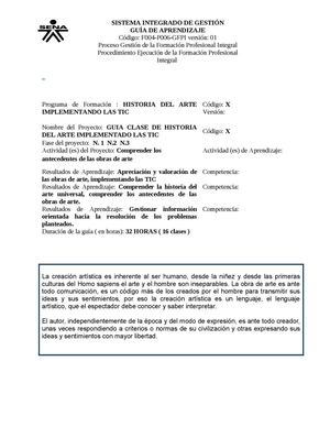 Plan de Estudios Asignatura Historia del Arte 