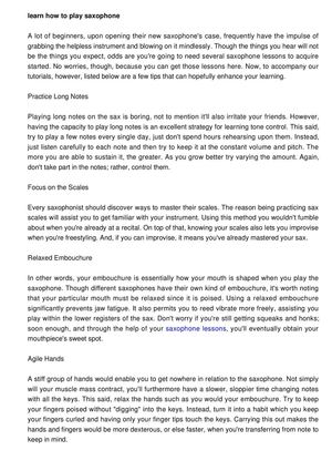 Learn How To Play Saxophone With Internet Video Sax Lessons