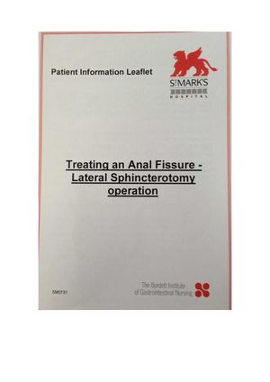 Tratamiento fisura anal con esfinterotomia lateral . Información pacientes de St. Marks