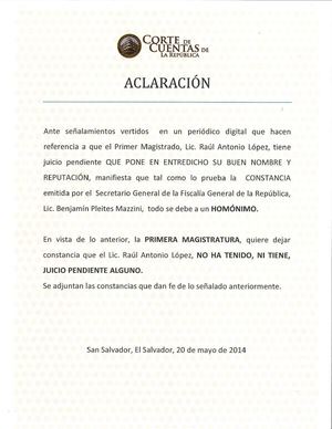 Nota Aclaratoria - Lic. Raúl Antonio López