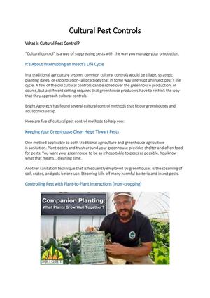 Cultural Pest Controls