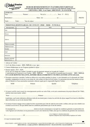 1 FICHE AUTORISATION PARENTALE 2014