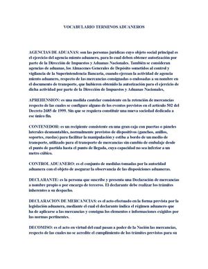 VOCABULARIO TERMINOS ADUANEROS 