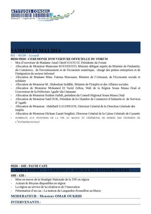 Programme Forum International de la TPE - 31 Mai 2014