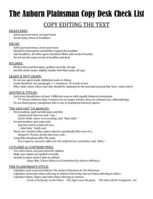 Copy Editor Check List | The Auburn Plainsman | 2014